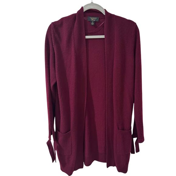 Charter Club Womens Longline Old Money Cardigan Pockets Tie Sleeves Cranberry M